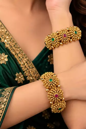 Multicolor copper bangles with bar stone & kundan 