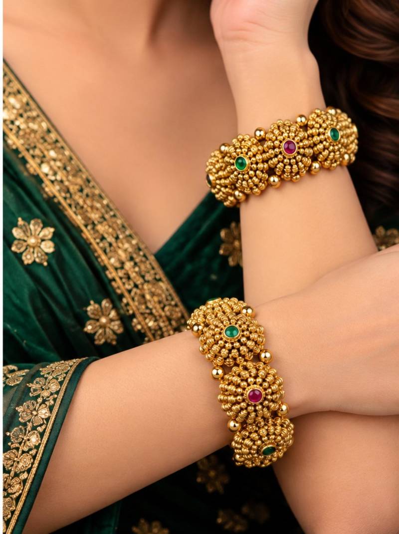 Multicolor copper bangles with bar stone & kundan 