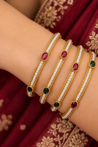 Multicolor copper bangles with bar stone & kundan 