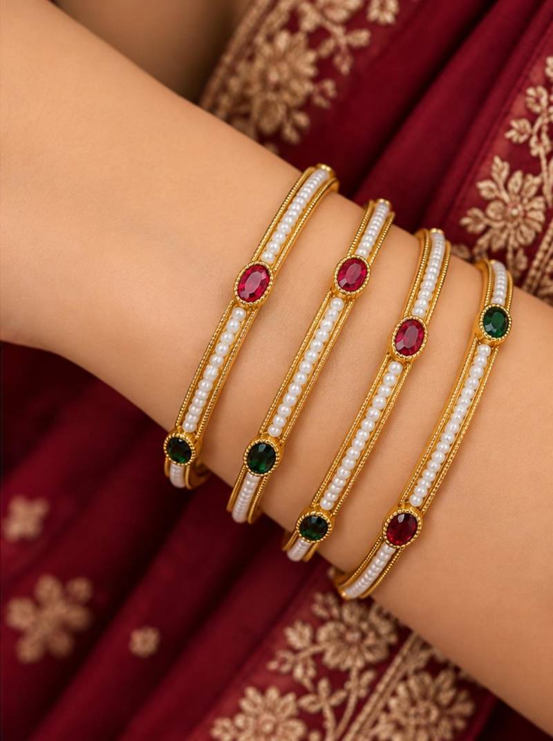 Multicolor copper bangles with bar stone & kundan 