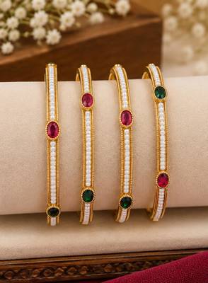 Multicolor copper bangles with bar stone & kundan  2