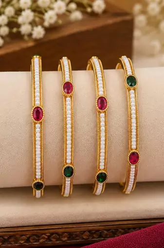 Multicolor copper bangles with bar stone & kundan 
