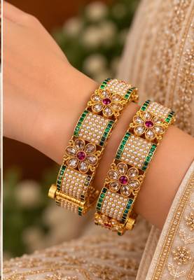 Multicolor copper bangles with bar stone & kundan     2 pcs 1