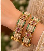 Multicolor copper bangles with bar stone & kundan     2 pcs