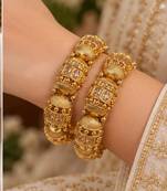 Multicolor copper bangles with bar stone & kundan     2 pcs