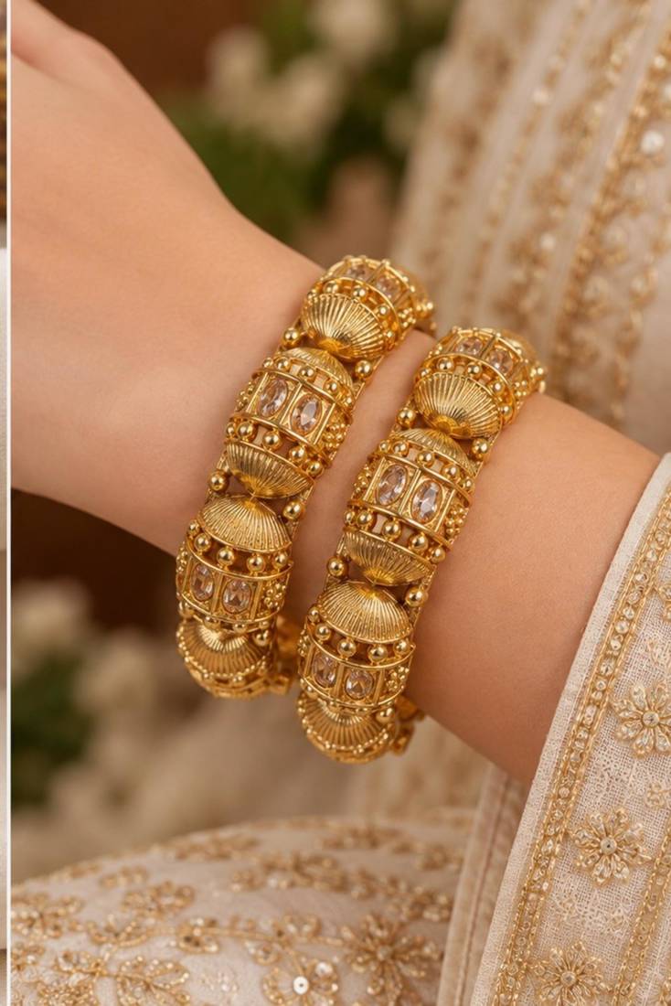 Multicolor copper bangles with bar stone & kundan     2 pcs