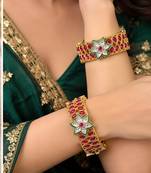 Multicolor copper bangles with bar stone & kundan     2 pcs