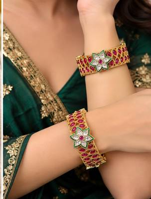 Multicolor copper bangles with bar stone & kundan     2 pcs 3