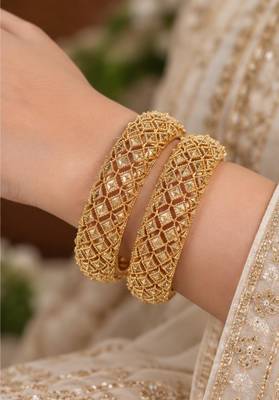 Multicolor copper bangles with bar stone & kundan     2 pcs 3