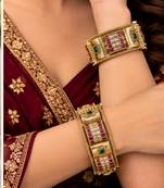 Multicolor copper bangles with bar stone & kundan     2 pcs