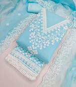 Sky blue chanderi embroidered unstitched suit