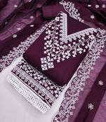 Deep purple chanderi embroidered unstitched suit