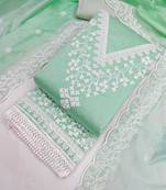 Green chanderi embroidered unstitched suit