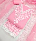 Pink chanderi embroidered unstitched suit