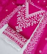 Rani pink chanderi embroidered unstitched suit
