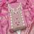 Pink roman silk embroidered unstitched suit with heavy santoon bottom and chanderi jacquard dupatta