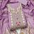 Purple roman silk embroidered unstitched suit with heavy santoon bottom and chanderi jacquard dupatta