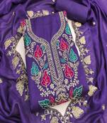 Vichitra silk embroidered unstitched suit with heavy santoon bottom and vichitra silk dupatta