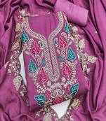 Vichitra silk embroidered unstitched suit with heavy santoon bottom and vichitra silk dupatta