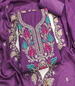 Vichitra silk embroidered unstitched suit with heavy santoon bottom and vichitra silk dupatta