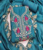 Vichitra silk embroidered unstitched suit with heavy santoon bottom and vichitra silk dupatta