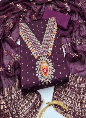 Chanderi butti embroidered unstitched suit with heavy santoon bottom and chanderi jacquard dupatta 1