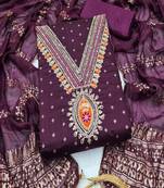 Chanderi butti embroidered unstitched suit with heavy santoon bottom and chanderi jacquard dupatta