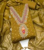 Chanderi butti embroidered unstitched suit with heavy santoon bottom and chanderi jacquard dupatta