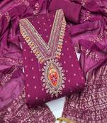Chanderi butti embroidered unstitched suit with heavy santoon bottom and chanderi jacquard dupatta