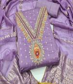 Chanderi butti embroidered unstitched suit with heavy santoon bottom and chanderi jacquard dupatta