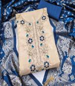 Shimmer butti embroidered unstitched suit with heavy santoon bottom and banarasi jacquard dupatta