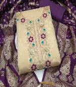 Shimmer butti embroidered unstitched suit with heavy santoon bottom and banarasi jacquard dupatta