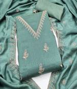Vichitra silk embroidered unstitched suit with heavy santoon bottom and vichitra silk dupatta