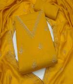 Vichitra silk embroidered unstitched suit with heavy santoon bottom and vichitra silk dupatta