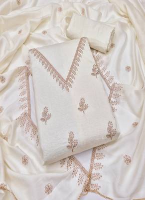 Vichitra silk embroidered unstitched suit with heavy santoon bottom and vichitra silk dupatta 1