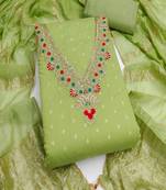 Chanderi butti embroidered unstitched suit with heavy santoon bottom and chanderi jacquard dupatta