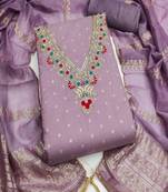 Chanderi butti embroidered unstitched suit with heavy santoon bottom and chanderi jacquard dupatta