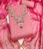 Chanderi butti embroidered unstitched suit with heavy santoon bottom and chanderi jacquard dupatta