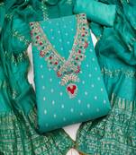 Chanderi butti embroidered unstitched suit with heavy santoon bottom and chanderi jacquard dupatta