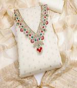 Chanderi butti embroidered unstitched suit with heavy santoon bottom and chanderi jacquard dupatta