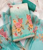 Simmer print unstitched suit with heavy santoon bottom and soft cotton dupatta