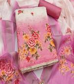 Shimmer print unstitched suit with heavy santoon bottom and soft cotton dupatta