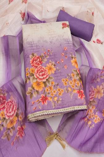 Shimmer Print Unstitched Suit with Heavy Santoon Bottom and Soft Cotton Dupatta