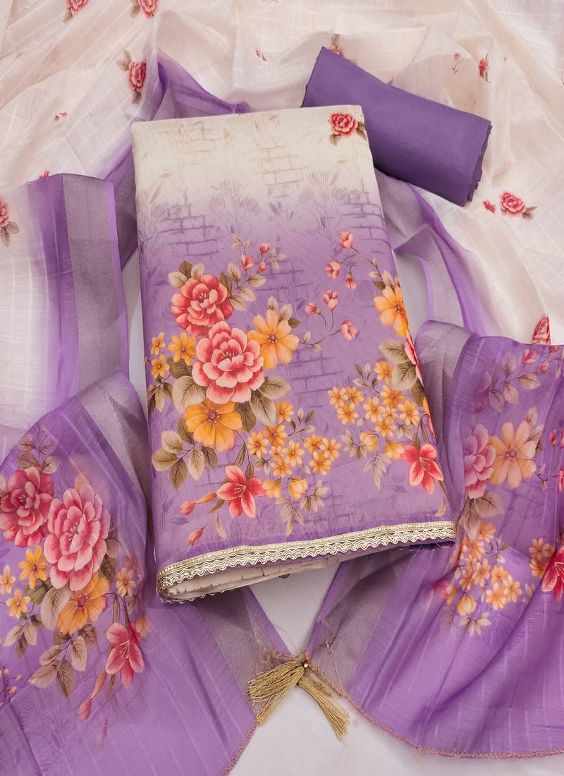 Shimmer Print Unstitched Suit with Heavy Santoon Bottom and Soft Cotton Dupatta