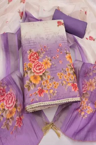 Shimmer Print Unstitched Suit with Heavy Santoon Bottom and Soft Cotton Dupatta