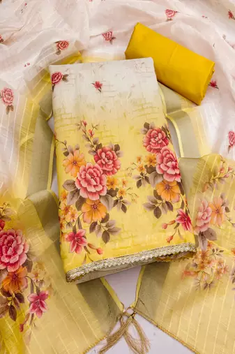 Simmer print unstitched suit with heavy santoon bottom and soft cotton dupatta