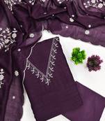Vichitra silk embroidered unstitched suit with heavy santoon bottom and vichitra silk dupatta