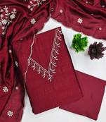 Vichitra silk embroidered unstitched suit with heavy santoon bottom and vichitra silk dupatta