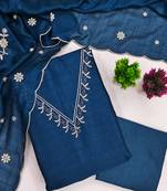 Vichitra silk embroidered unstitched suit with heavy santoon bottom and vichitra silk dupatta