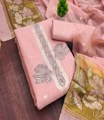 Muga cotton jamdani pichwai weaving unstitched suit with heavy santoon bottom and matching dupatta